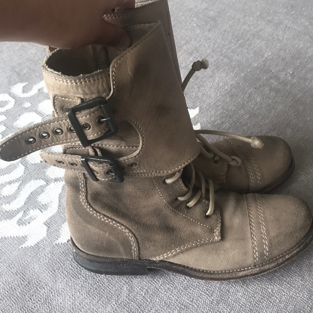 All Saints distressed suede/leather combat boot.